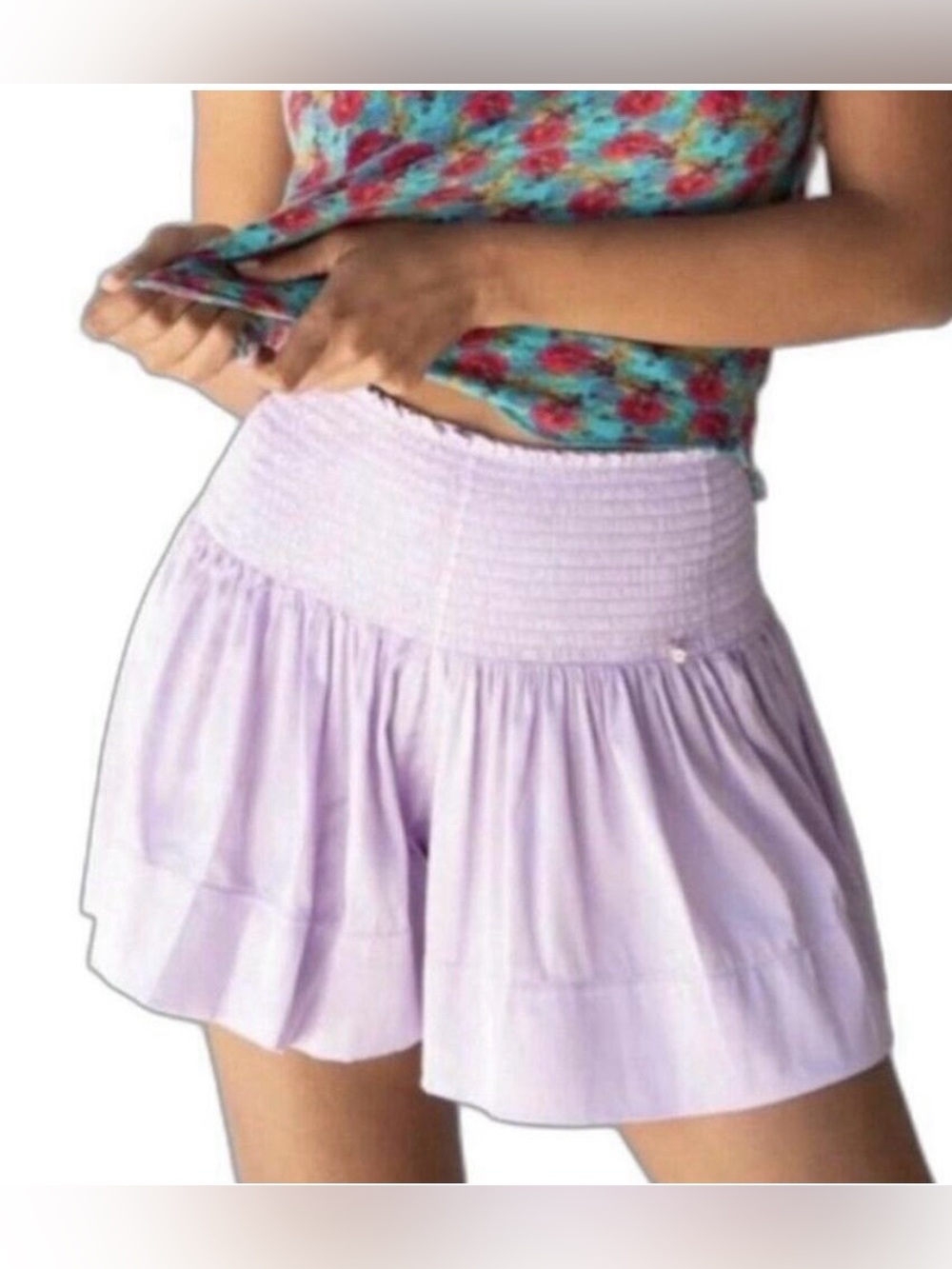 Natural Life Daisy Skort Lavender Smocked Ruffle Mini Skirt XS Boho Coquette
